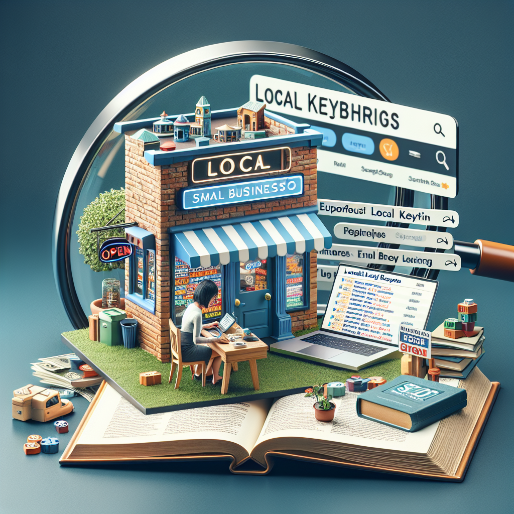 Visualize an image portraying the concept of local keyword research for small business Search Engine Optimization (SEO). Envision a detailed scene featuring a small brick-and-mortar store with a 'Open' sign hanging on the door. Nearby, there's a large magnifying glass hovering over a laptop screen displaying a search engine page with popular local keywords related to small businesses. Also incorporate a paperback book entitled 'Must-Have Strategies for Effortless Small Biz SEO' lying open next to the laptop. Let's have an Asian woman sitting at the desk, busy analyzing the data with a look of concentration on her face.