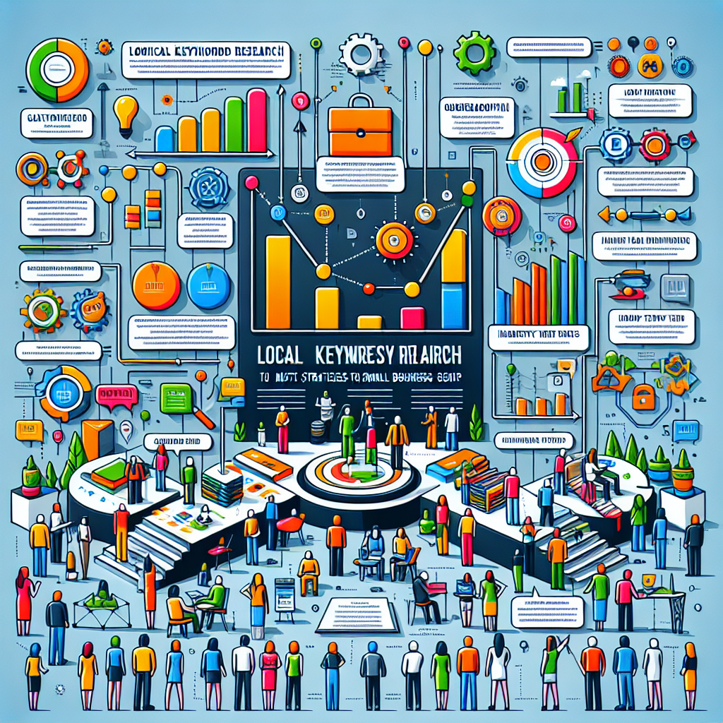 Imagine an intricate infographic representing must-have strategies for local keyword research aimed at small business SEO. The scene presents a neatly organized chart with vibrant color-coded sections and a variety of flowcharts, graphs, and icons indicating tactics such as geographical targeting, industry-related terms, and long-tail keyword usage. Furthermore, there are small depictions of enthusiastic business professionals of mixed genders and various descents contributing to the SEO campaign, symbolizing diversity in the digital marketing field.