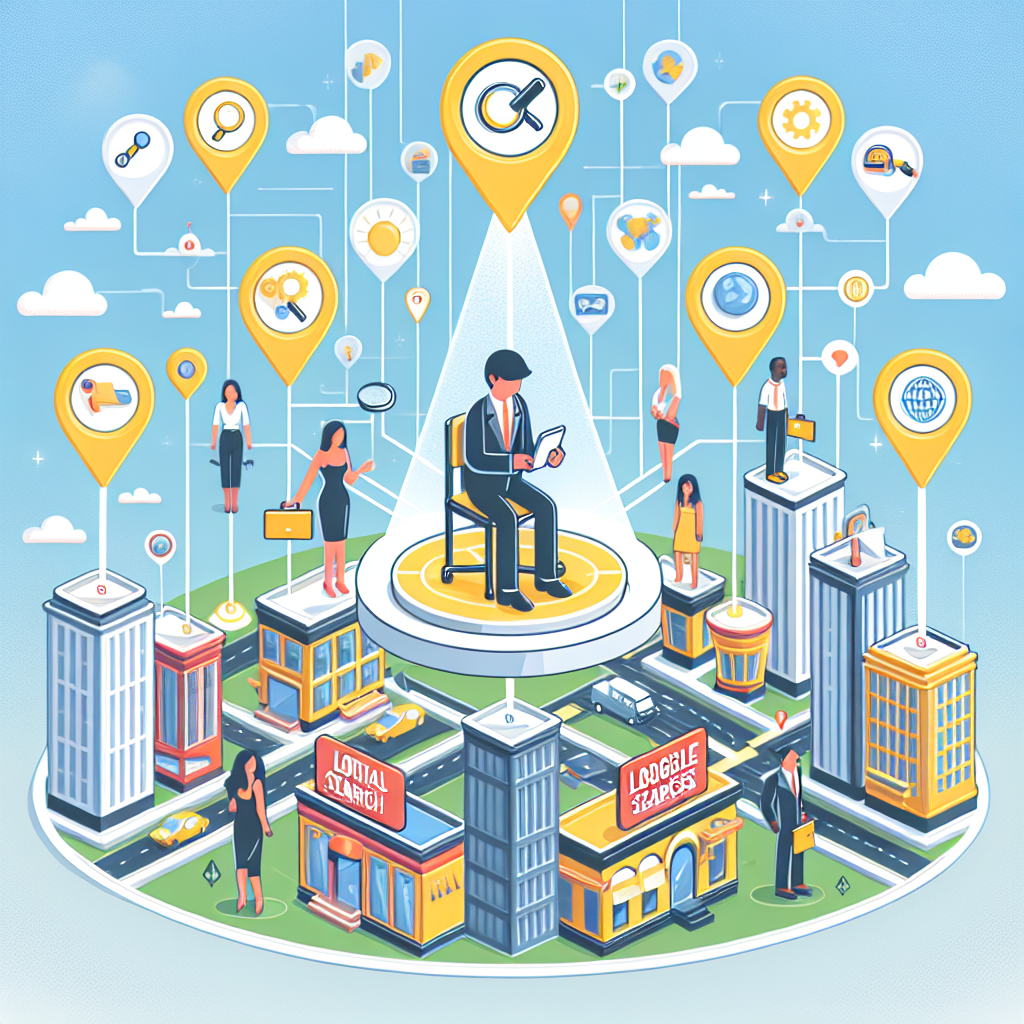 A detailed infographic representing the concept of Mobile Local SEO. Starting from the top, show a small business person, of South Asian descent, working on a mobile device amidst a busy cityscape. From the device, rays of light extend, splitting into various SEO strategies like keyword optimization, local search, Google My Business and more. Each strategy is represented by a different symbol: a key for keywords, a magnifying glass for search, and a building for Google My Business. At the bottom, show a group of diverse potential customers: Hispanic female, White male, and Black individual, being directed towards the business through these rays.