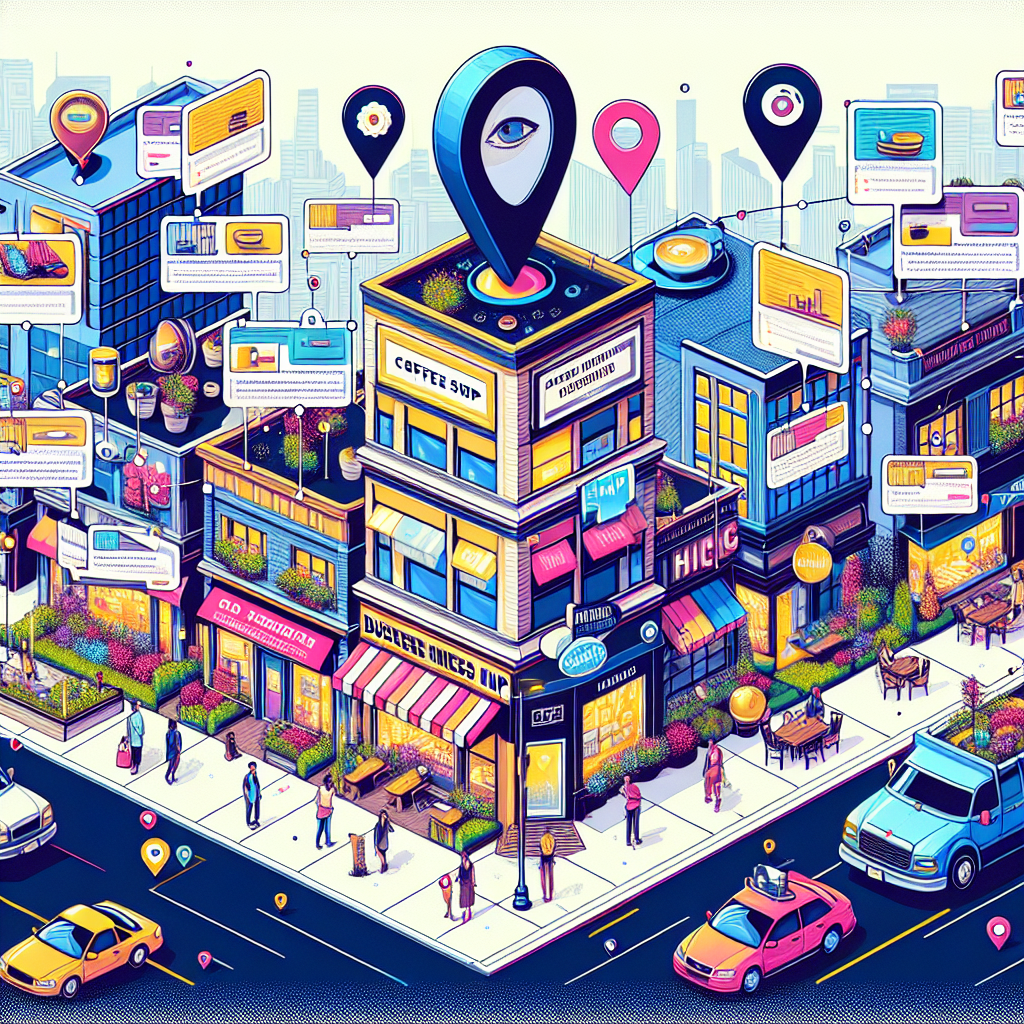 An informative yet visually engaging image illustrating the concept of local citations for businesses. Depict a vibrant cityscape housing various businesses, such as a coffee shop, a bookstore, and a boutique. In this bustling city, show an array of diverse business owners. Have a Caucasian man managing the coffee shop, a Hispanic woman owning the bookstore, and a Middle-Eastern man in charge of the boutique. Featured prominently should be large, visible business listings, perhaps in bubbles or billboards, showcasing the consistent NAP (Name, Address, Phone number) information across all businesses. The tone should reflect the 'effortless' aspect by portraying smooth operation and interaction between businesses and customers.